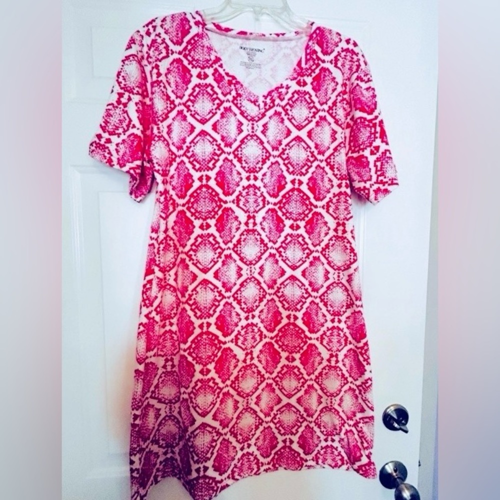 Body Frosting Cotton Snakeskin T-Shirt Dress/Tunic XL Pink Tribal Casual V-Neck